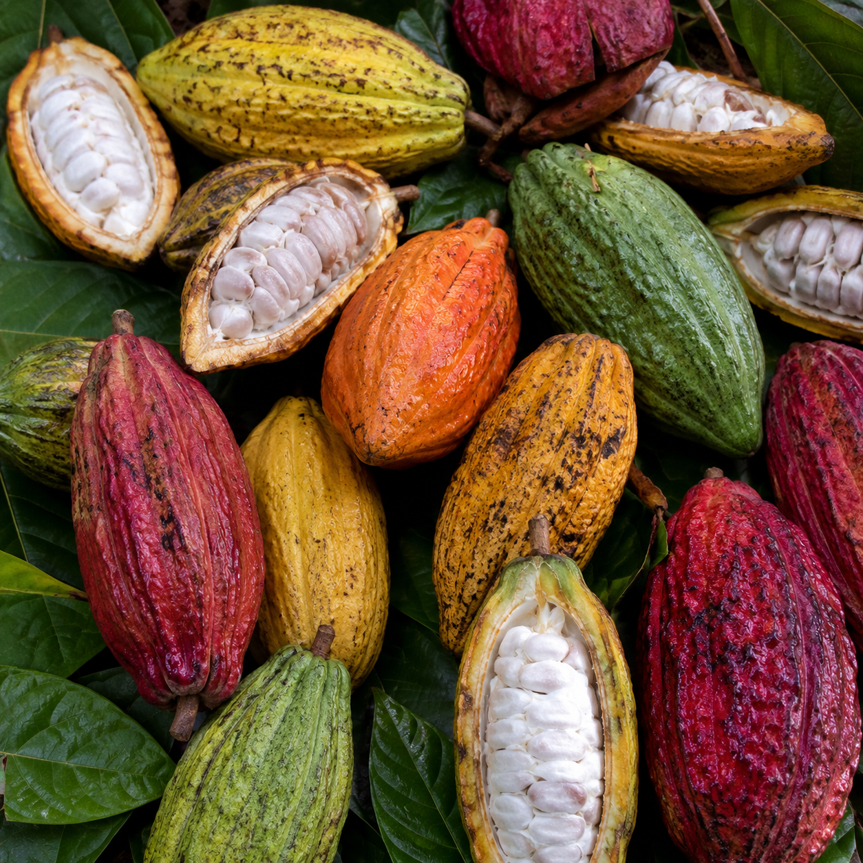Cacao beans and dark chocolate