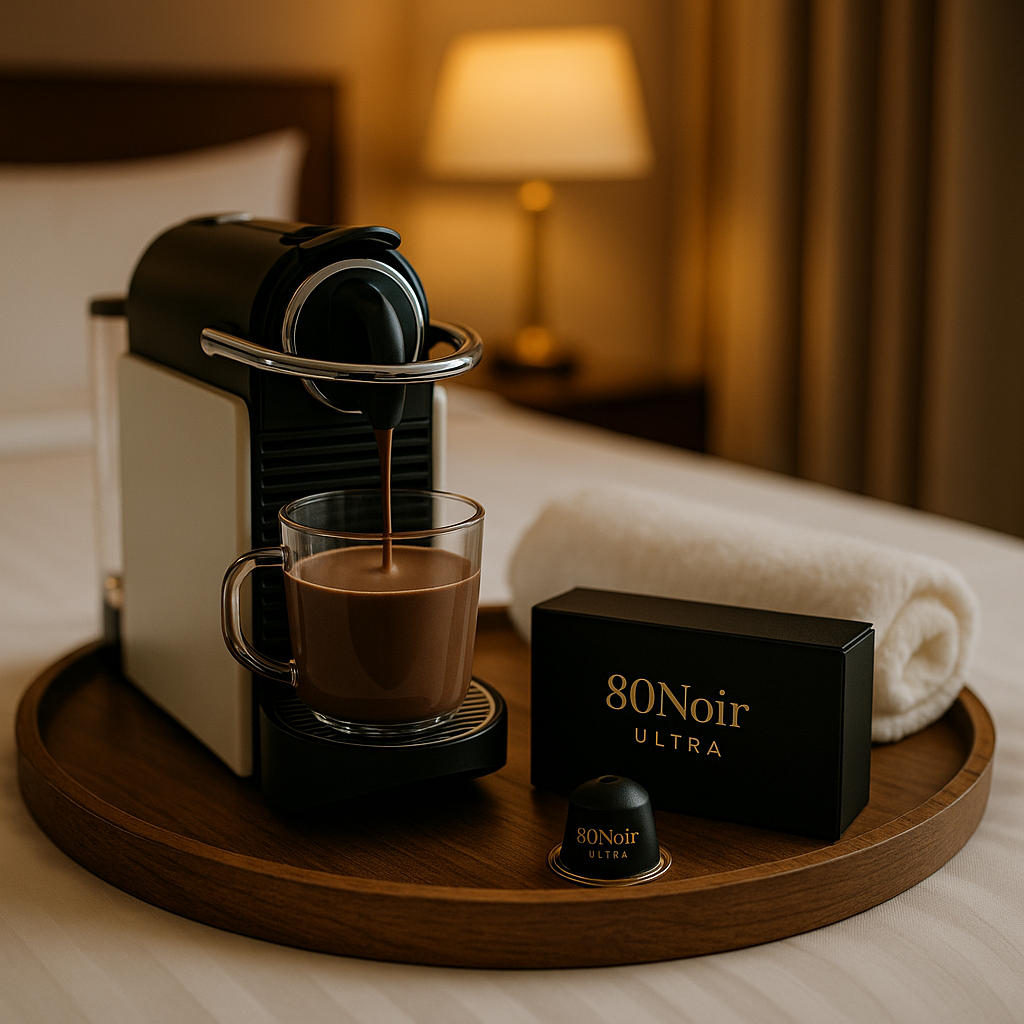 Premium hotel room with a capsule machine suitable for a future CocoaPod hospitality experience