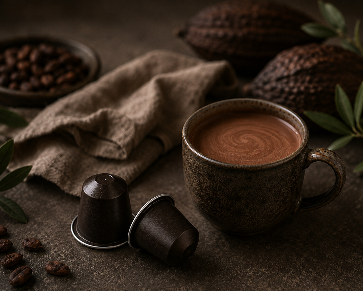 Cacao and material research representing the CocoaPod by 80Noir sustainable innovation pathway